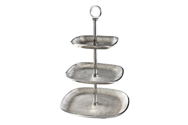 Three Tier Cake Stand Orient 44cm Vintage Metal Silver