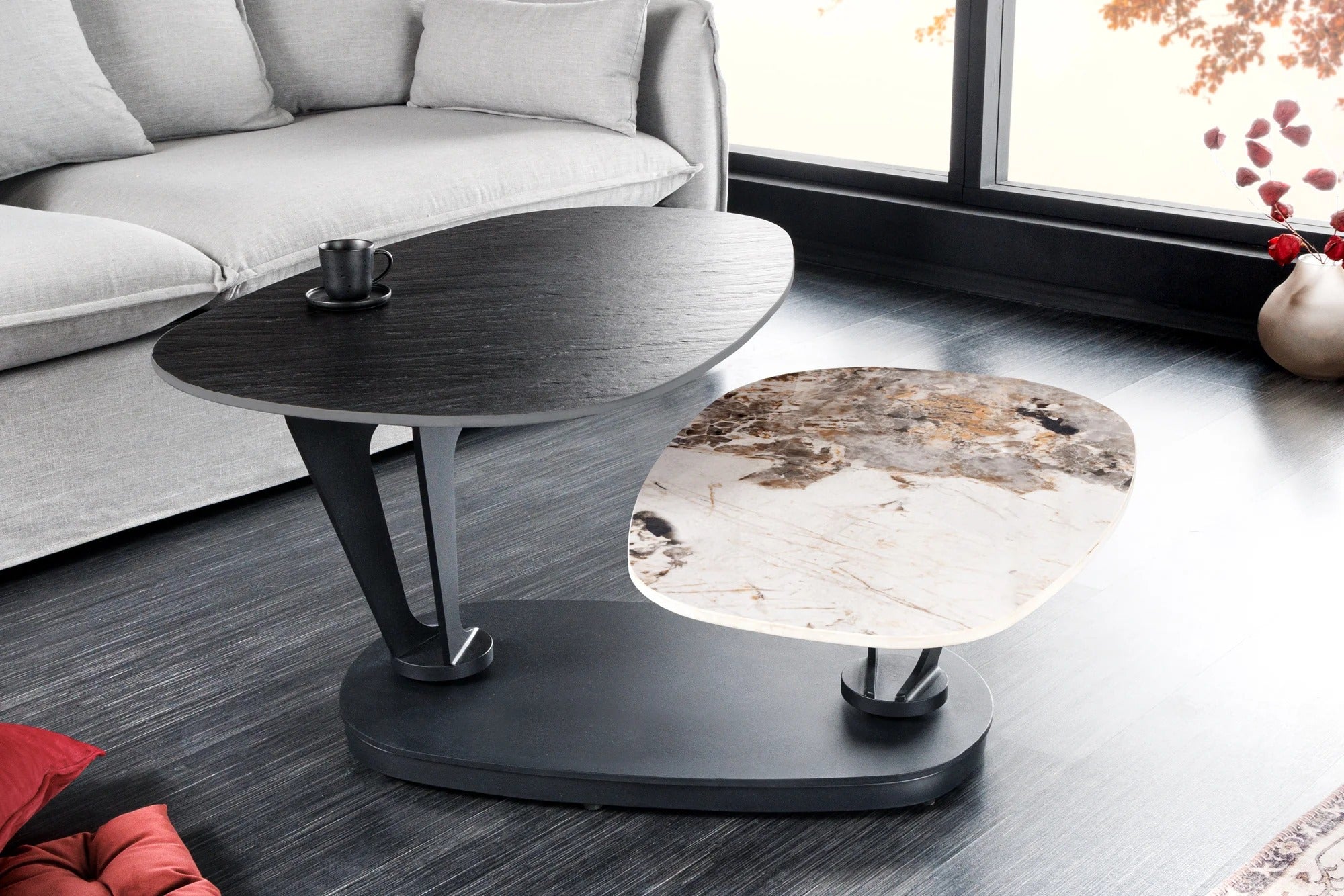 Rotating Coffee Table Axis 95-160cm Ceramic Natural Stone Look