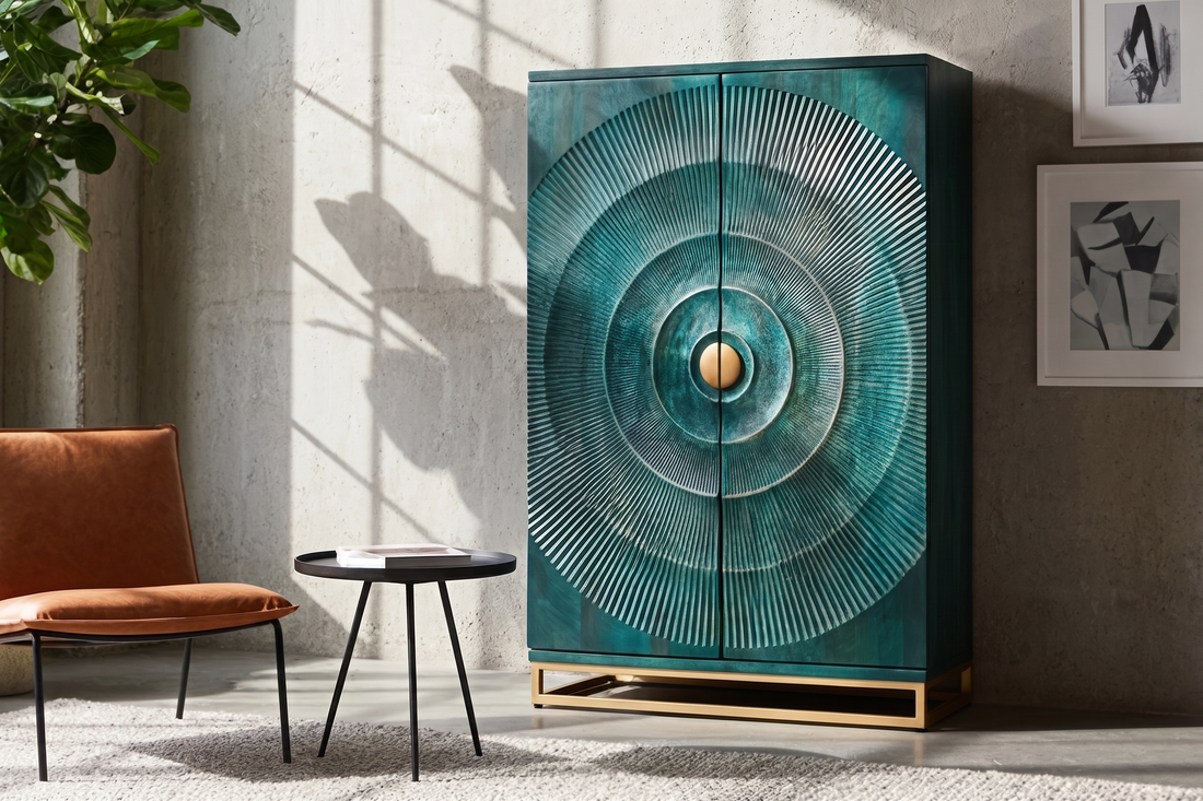 Bar Cabinet Golden Eye 140cm Mango Wood Turquoise