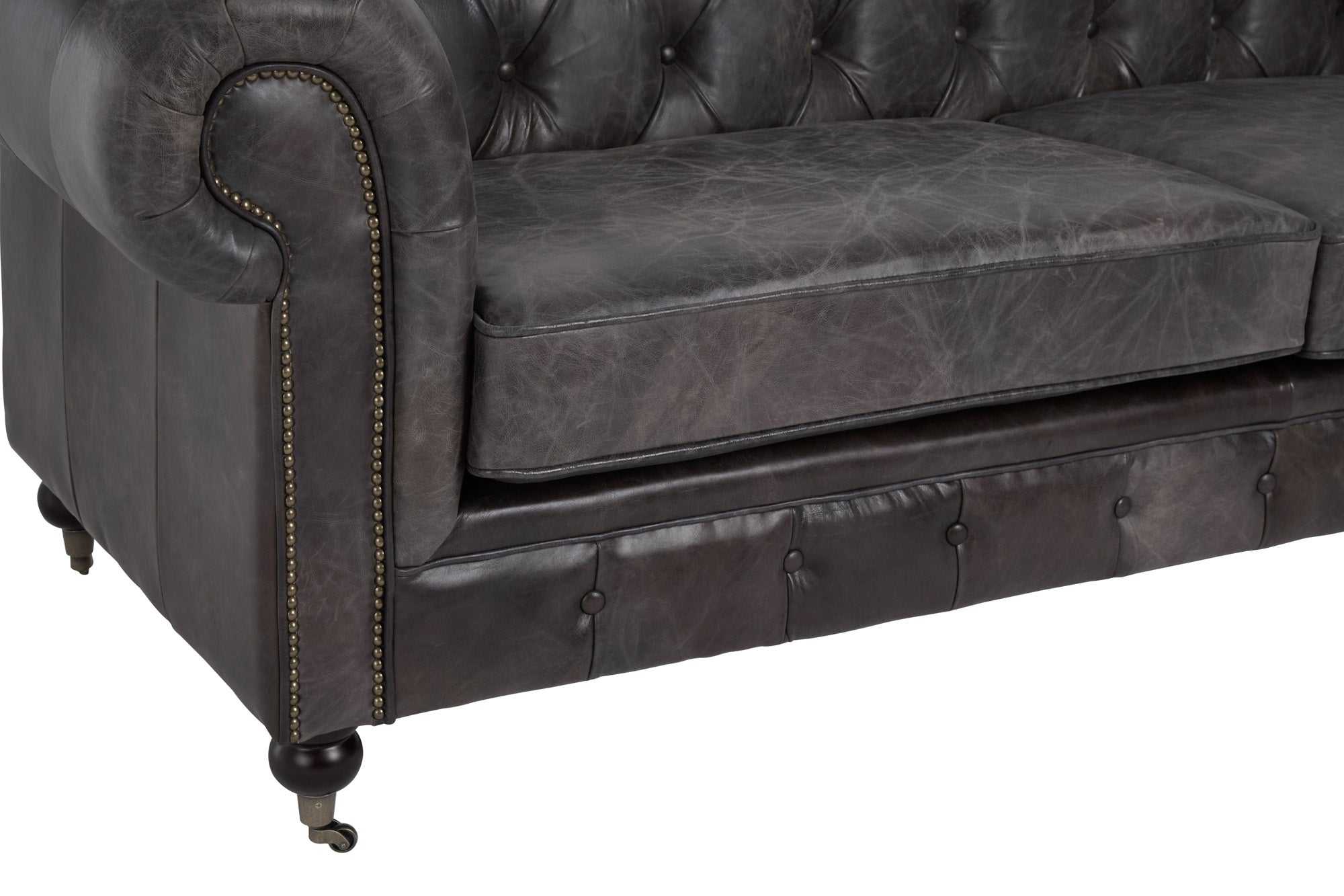 3 Seat Sofa Victorious Dark Grey Leather Sofa Walnut Legs