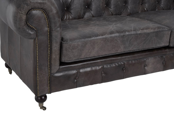 3 Seat Sofa Victorious Dark Grey Leather Sofa Walnut Legs