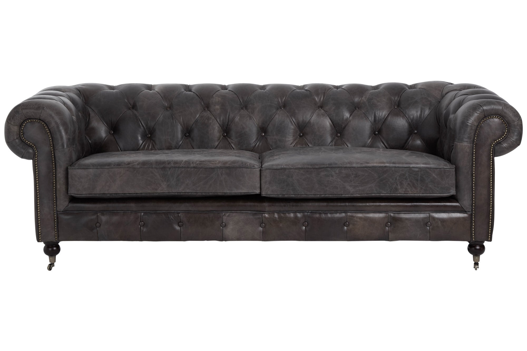 3 Seat Sofa Victorious Dark Grey Leather Sofa Walnut Legs