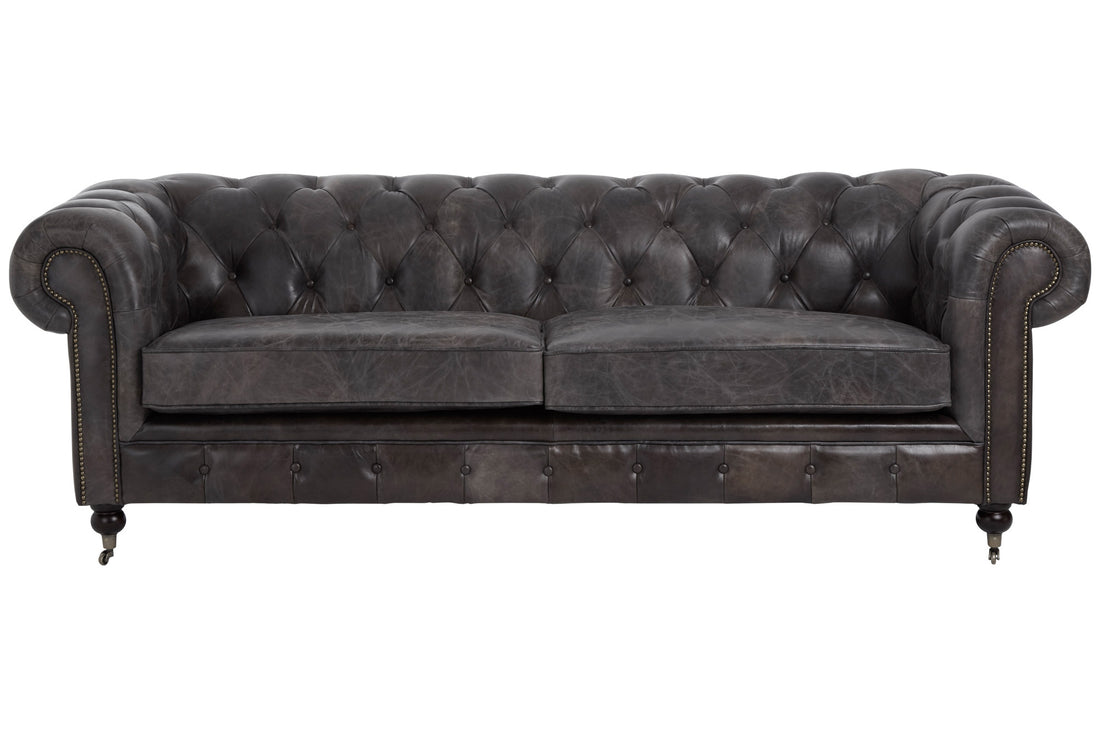 Three Seat Sofa Victorious Dark Grey Leather Sofa Walnut Legs