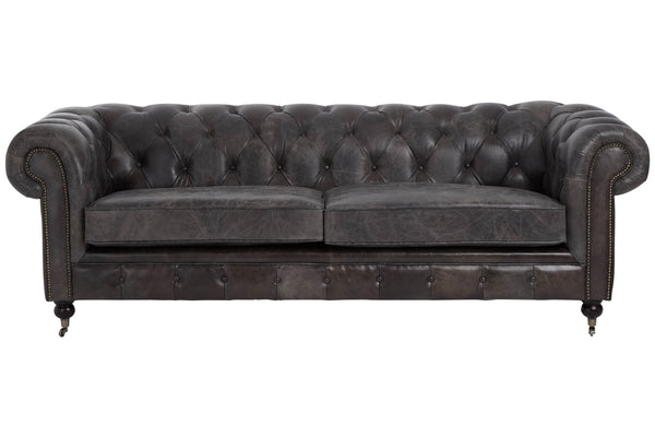 3 Seat Sofa Victorious Dark Grey Leather Sofa Walnut Legs
