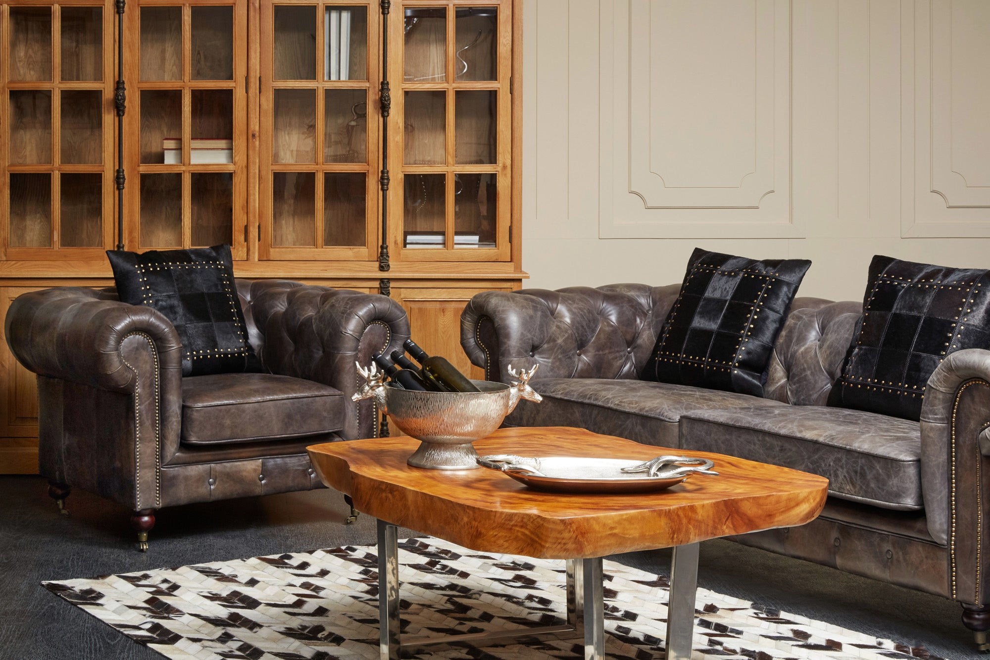 3 Seat Sofa Victorious Dark Grey Leather Sofa Walnut Legs