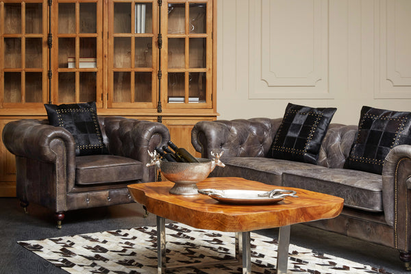 Chocolate brown leather shop sofa
