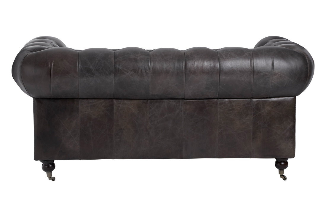 Two Seat Sofa Victorious Dark Grey Leather Walnut Legs
