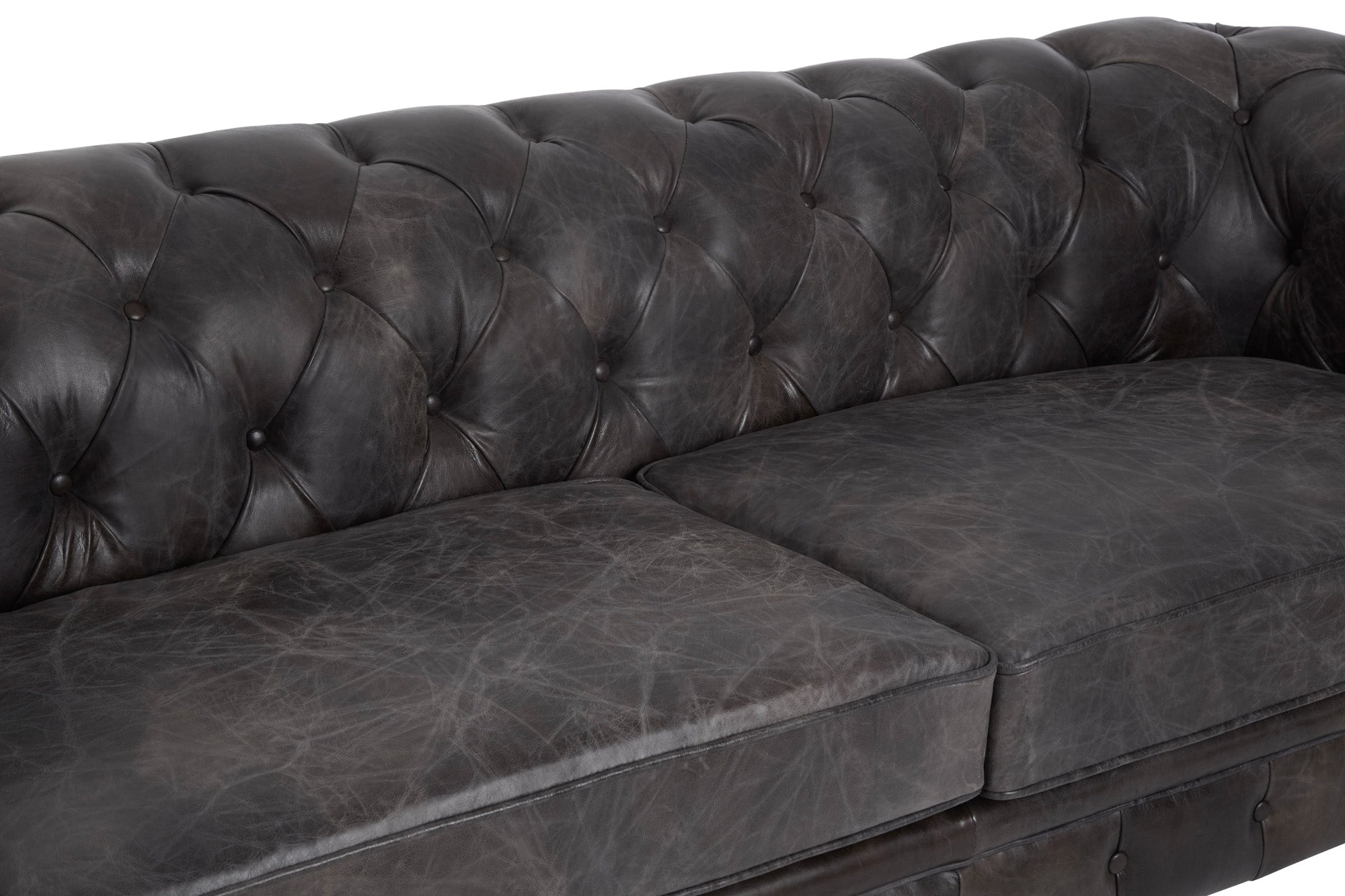 3 Seat Sofa Victorious Dark Grey Leather Sofa Walnut Legs