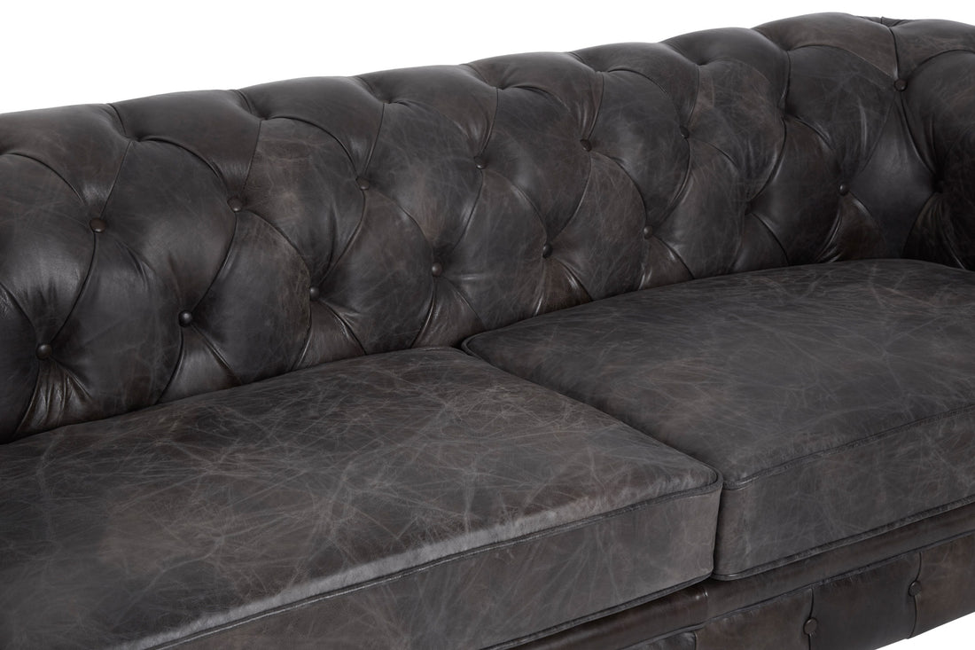 Three Seat Sofa Victorious Dark Grey Leather Sofa Walnut Legs