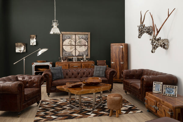2 Seat Sofa Victorious Dark Grey Leather Walnut Legs
