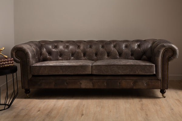 3 Seat Sofa Victorious Dark Grey Leather Sofa Walnut Legs