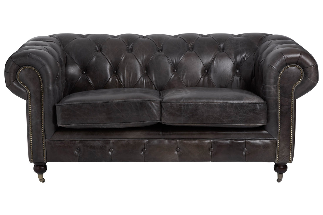 Two Seat Sofa Victorious Dark Grey Leather Walnut Legs