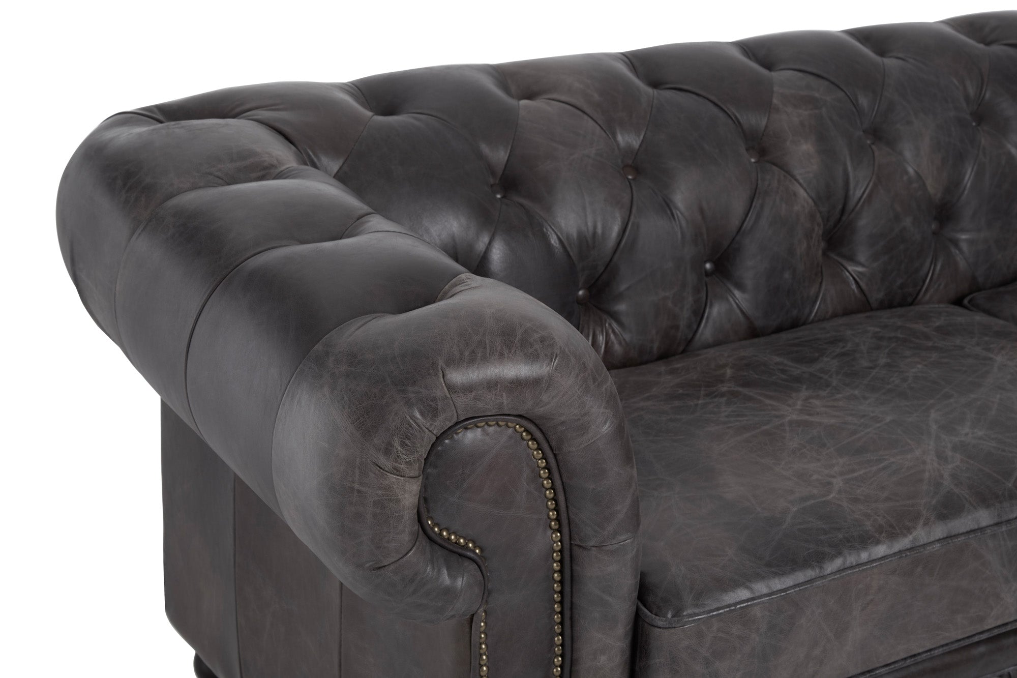 3 Seat Sofa Victorious Dark Grey Leather Sofa Walnut Legs
