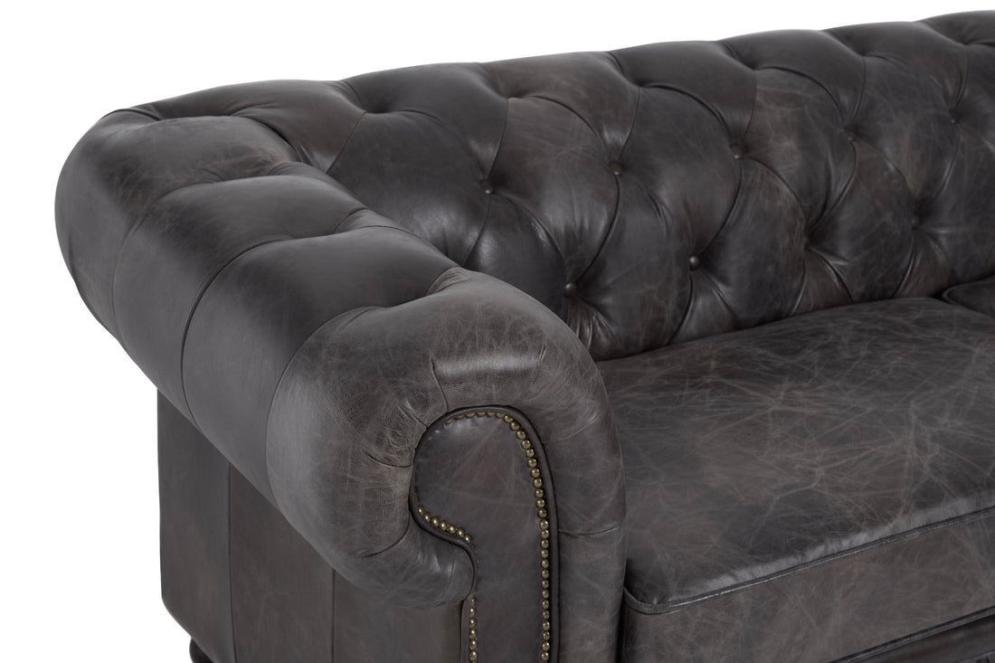 Three Seat Sofa Victorious Dark Grey Leather Sofa Walnut Legs