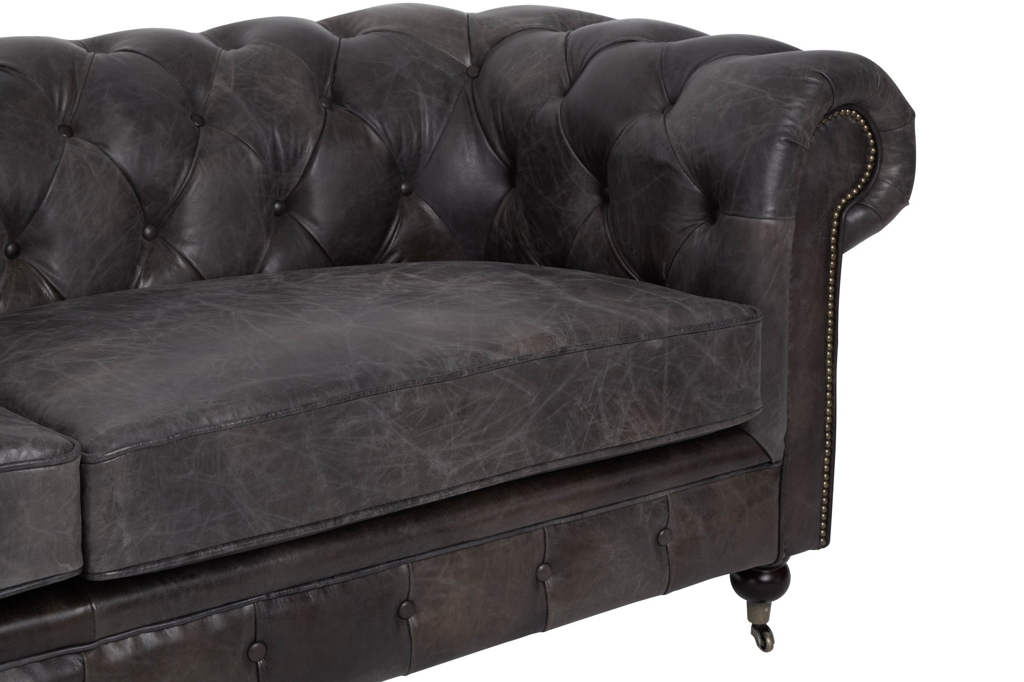 3 Seat Sofa Victorious Dark Grey Leather Sofa Walnut Legs