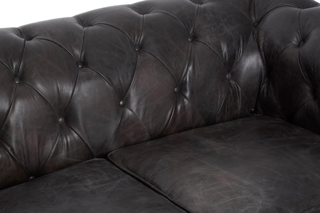 Two Seat Sofa Victorious Dark Grey Leather Walnut Legs