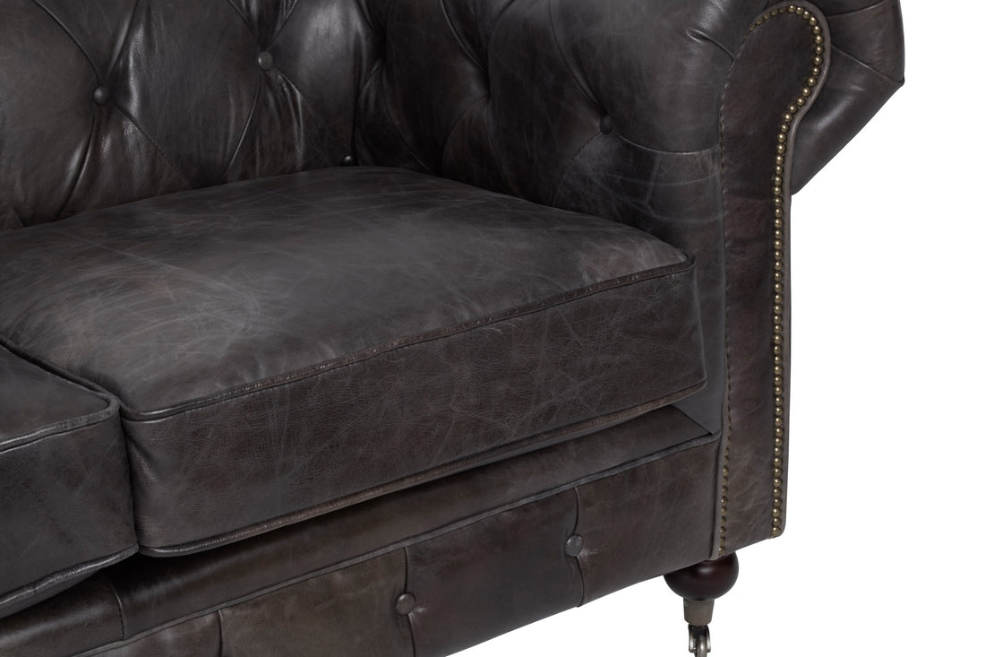 Two Seat Sofa Victorious Dark Grey Leather Walnut Legs