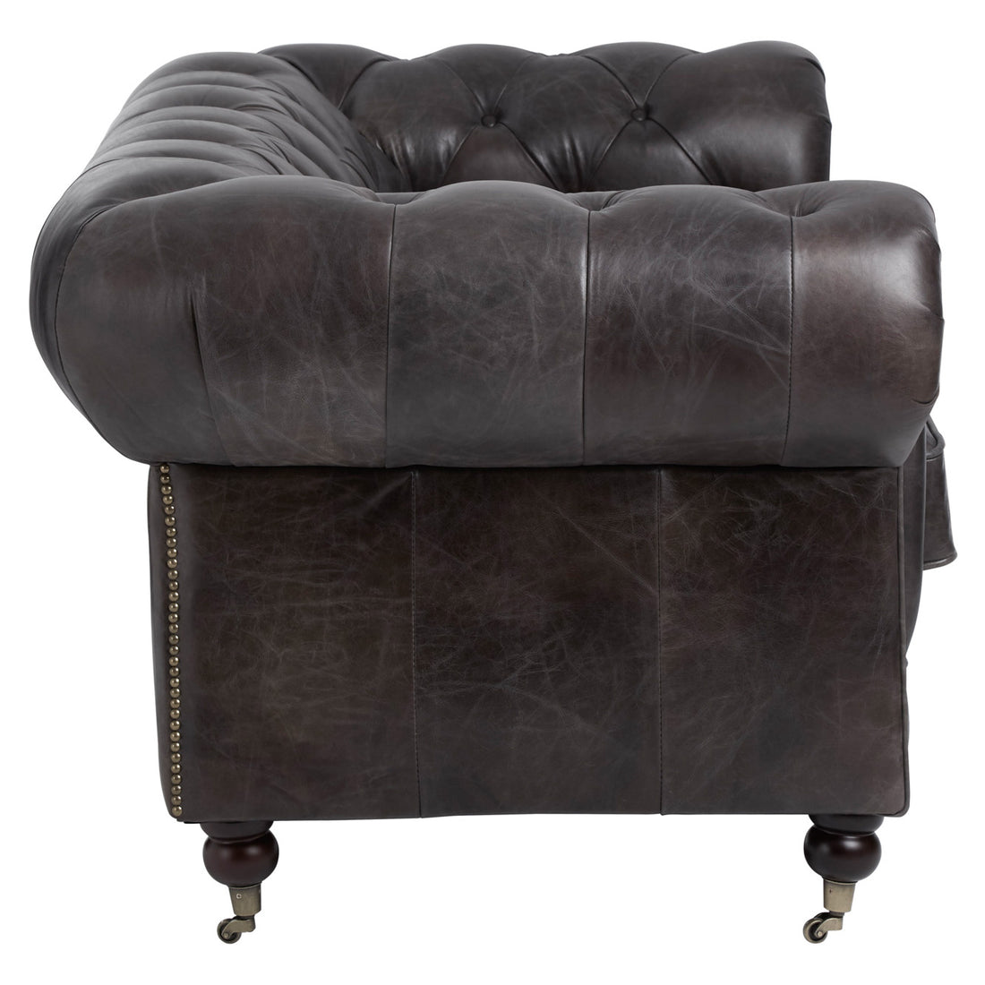 Two Seat Sofa Victorious Dark Grey Leather Walnut Legs