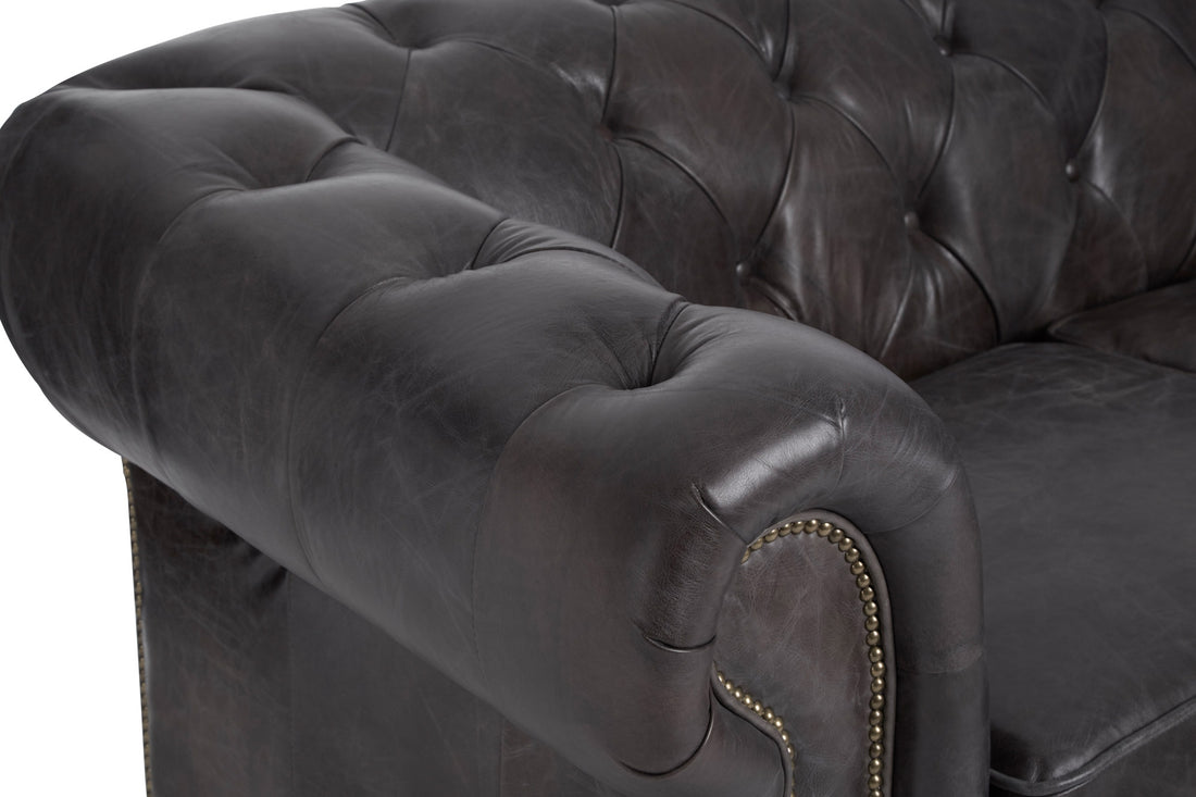Two Seat Sofa Victorious Dark Grey Leather Walnut Legs