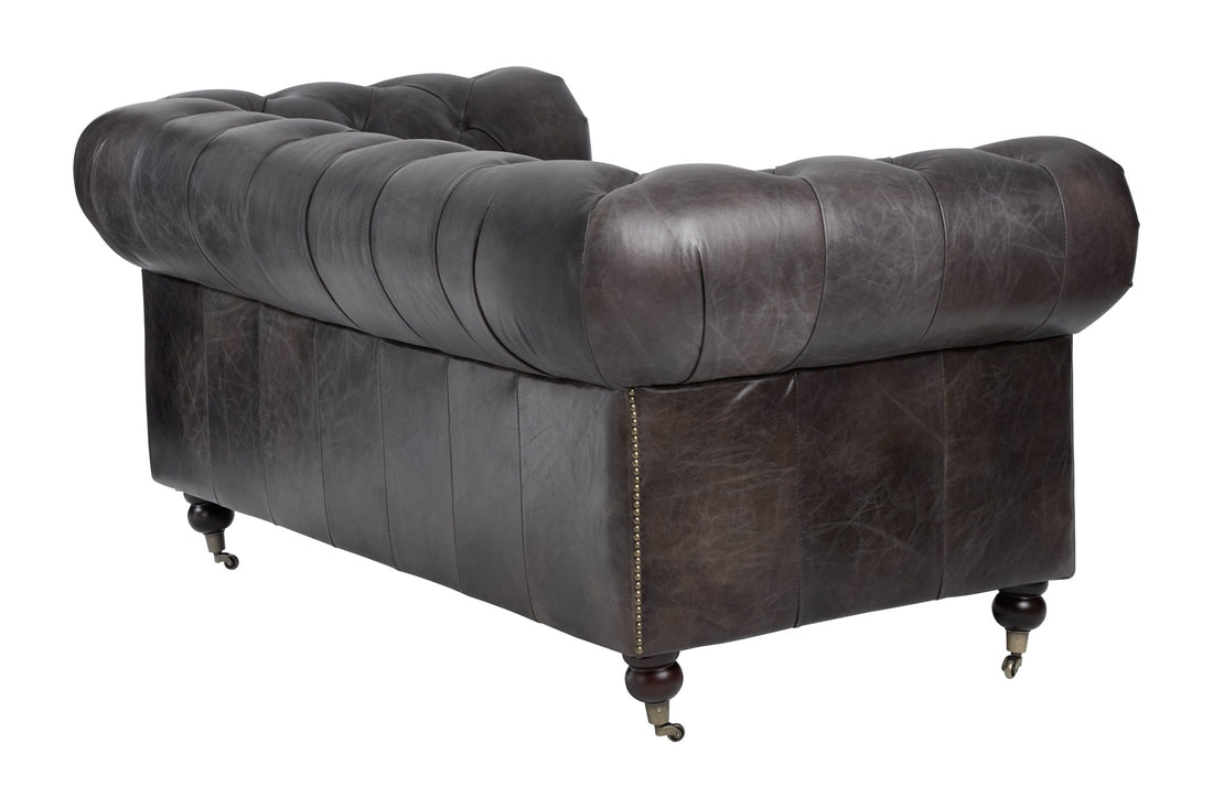 Two Seat Sofa Victorious Dark Grey Leather Walnut Legs