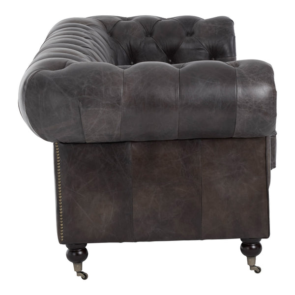 3 Seat Sofa Victorious Dark Grey Leather Sofa Walnut Legs