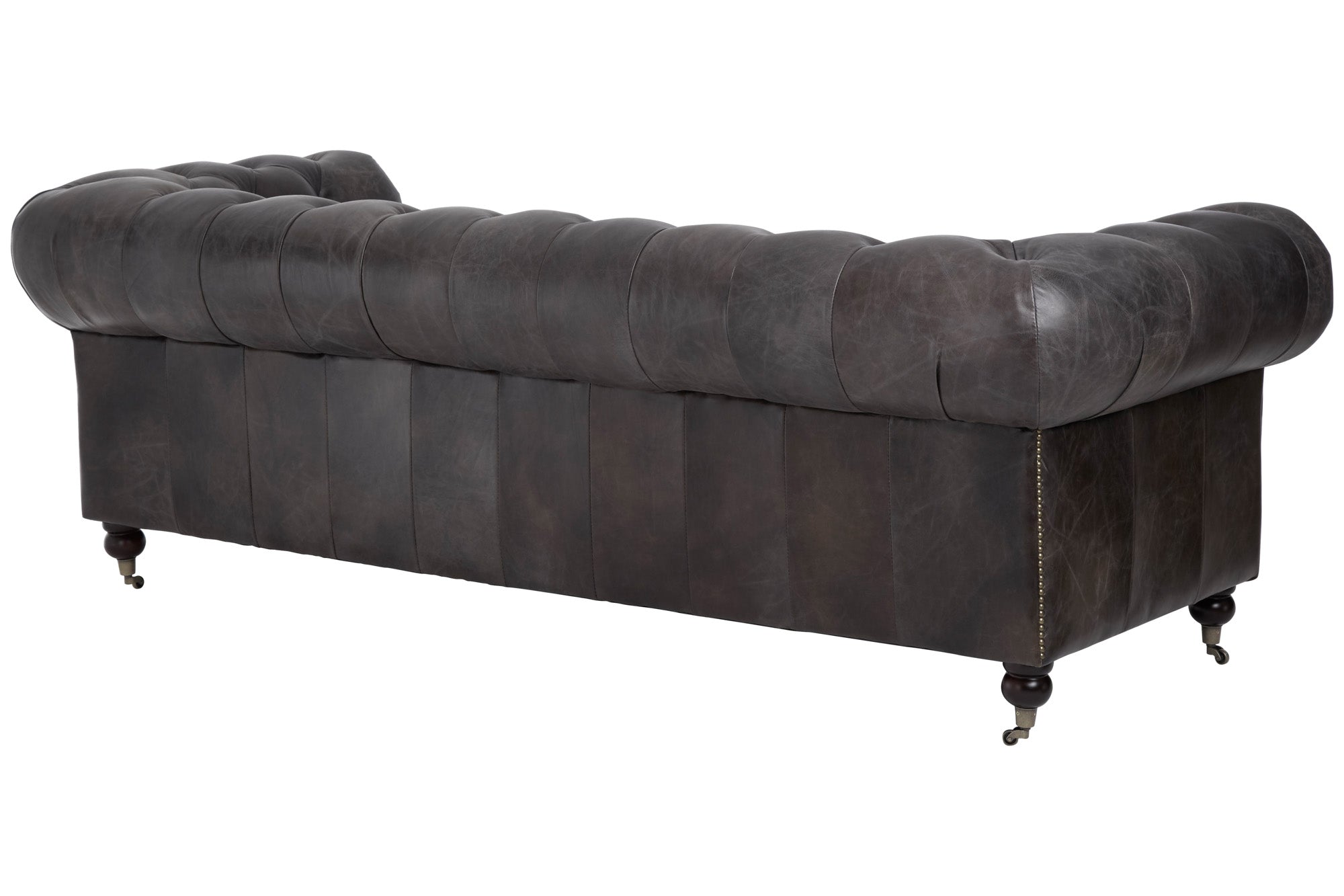 3 Seat Sofa Victorious Dark Grey Leather Sofa Walnut Legs