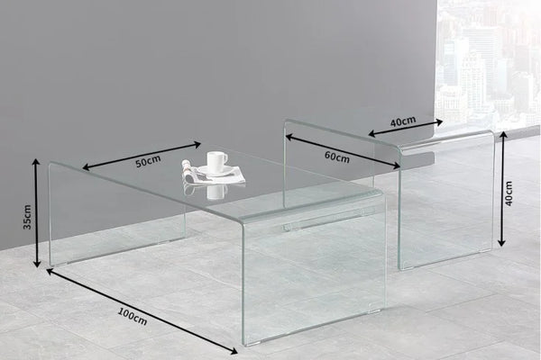 Coffee Table Quartz Set of 2 Glass