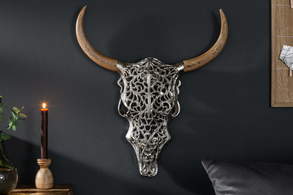 Decorative Exotic Bull Skull 57cm Silver Mango