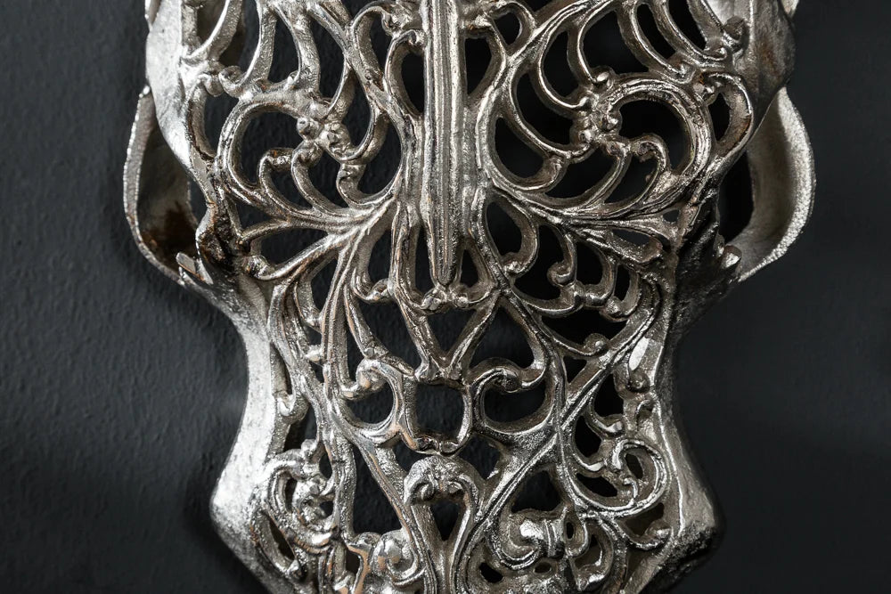 Decorative Skull Exotic Bull 57cm Metal Silver Mango Wood Natural