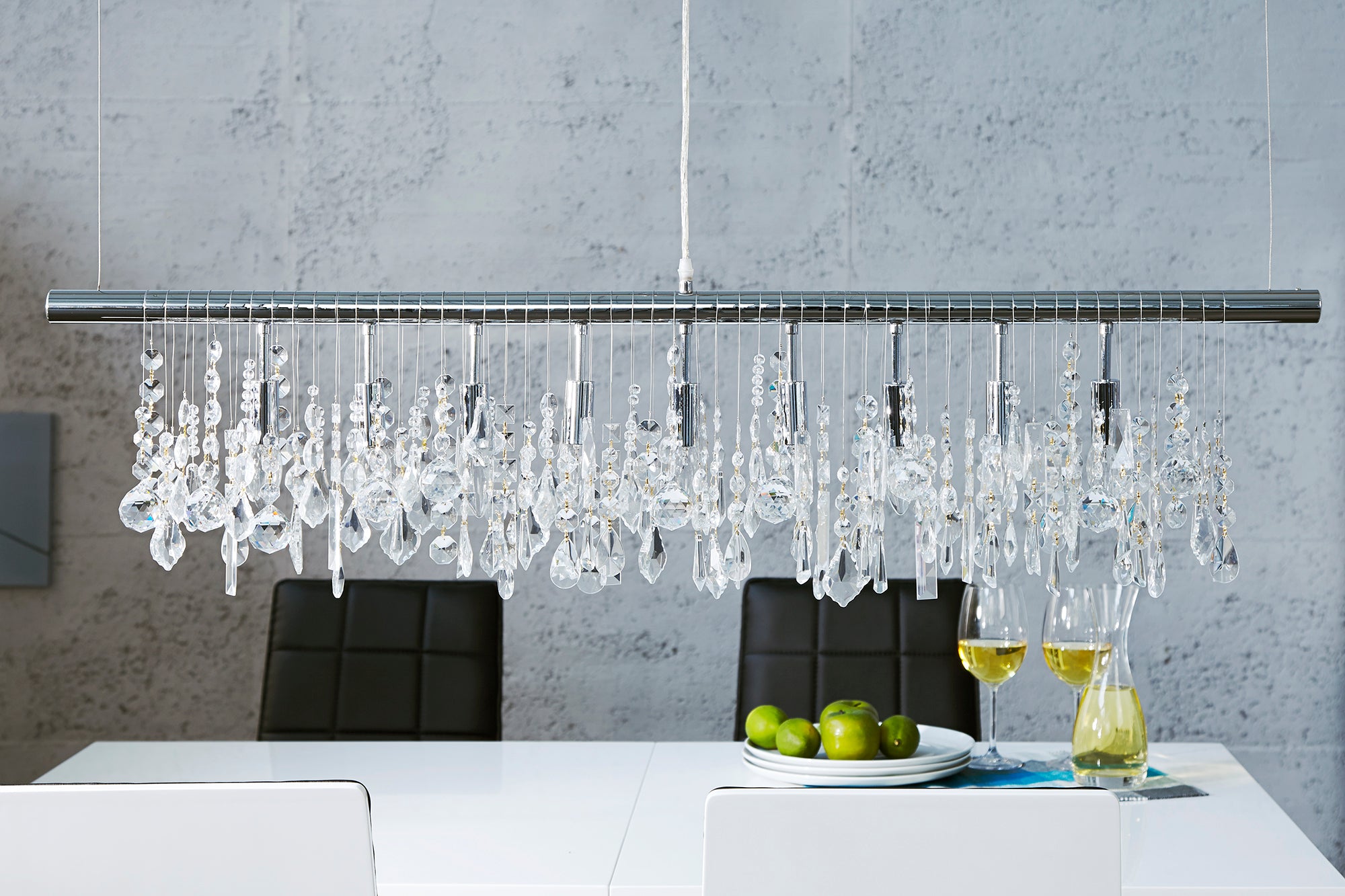 Hanging Lamp Diamonds 120cm Acryl Silver 9-lights