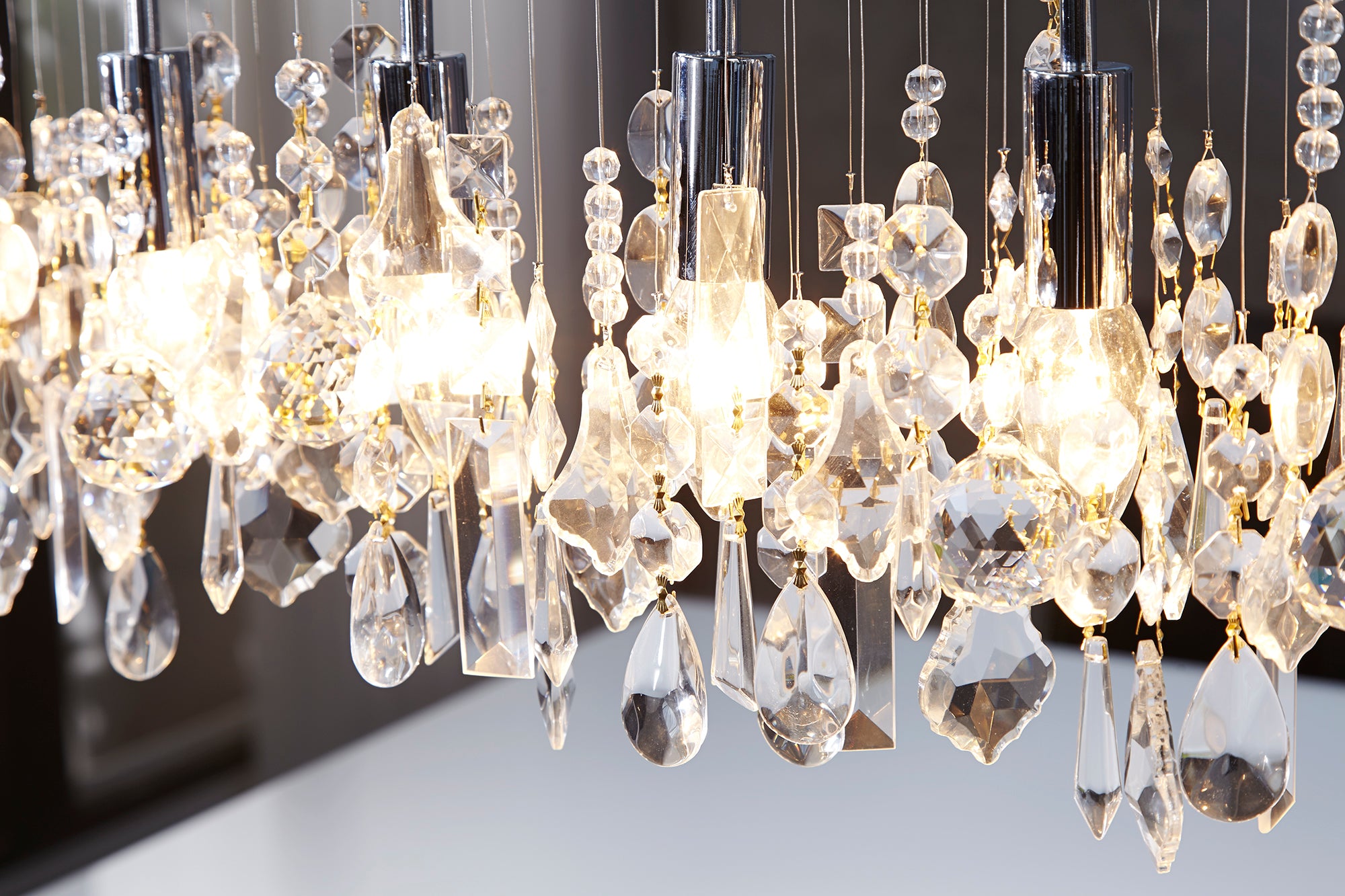 Hanging Lamp Diamonds 120cm Acryl Silver 9-lights