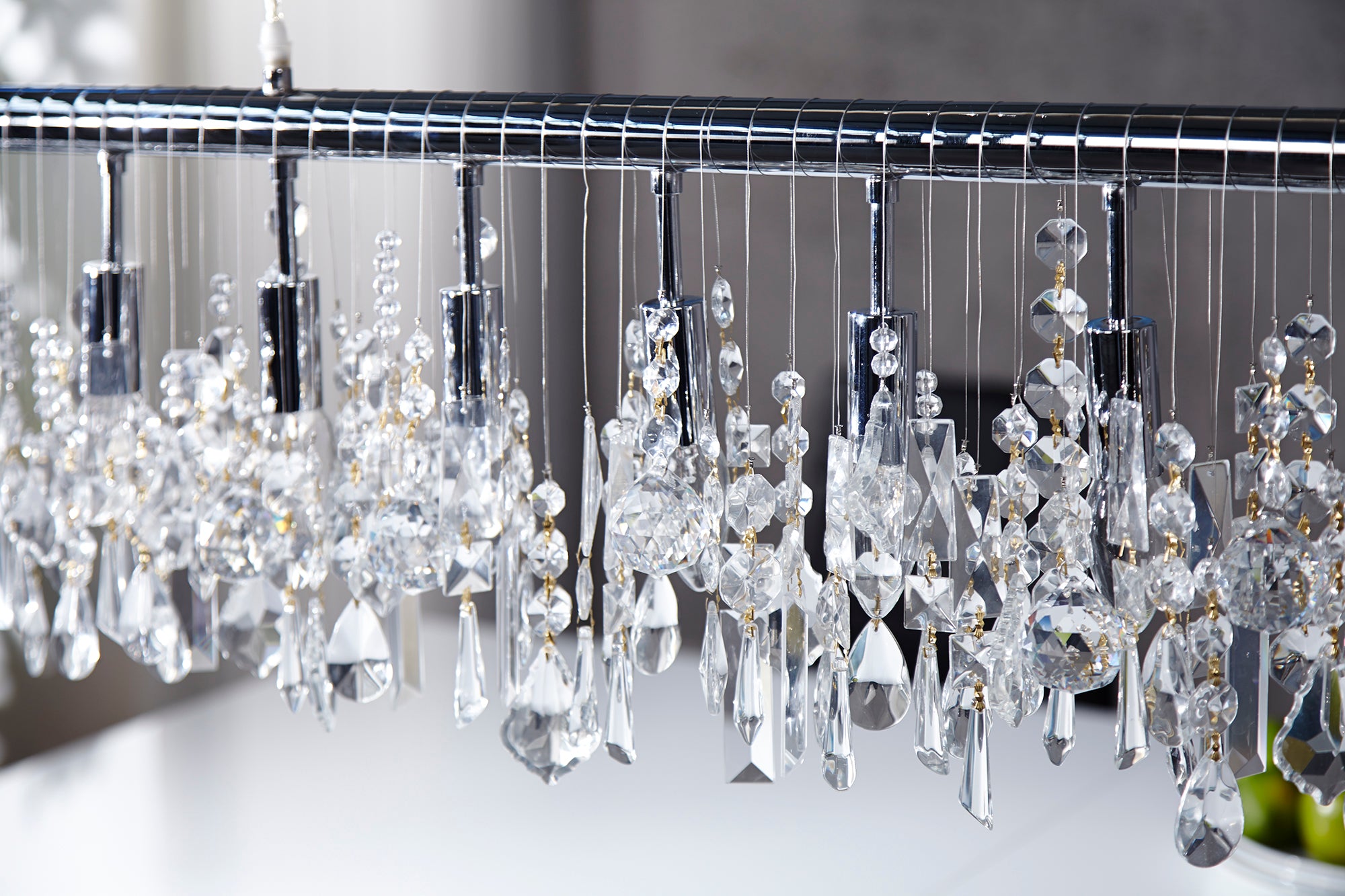 Hanging Lamp Diamonds 120cm Acryl Silver 9-lights