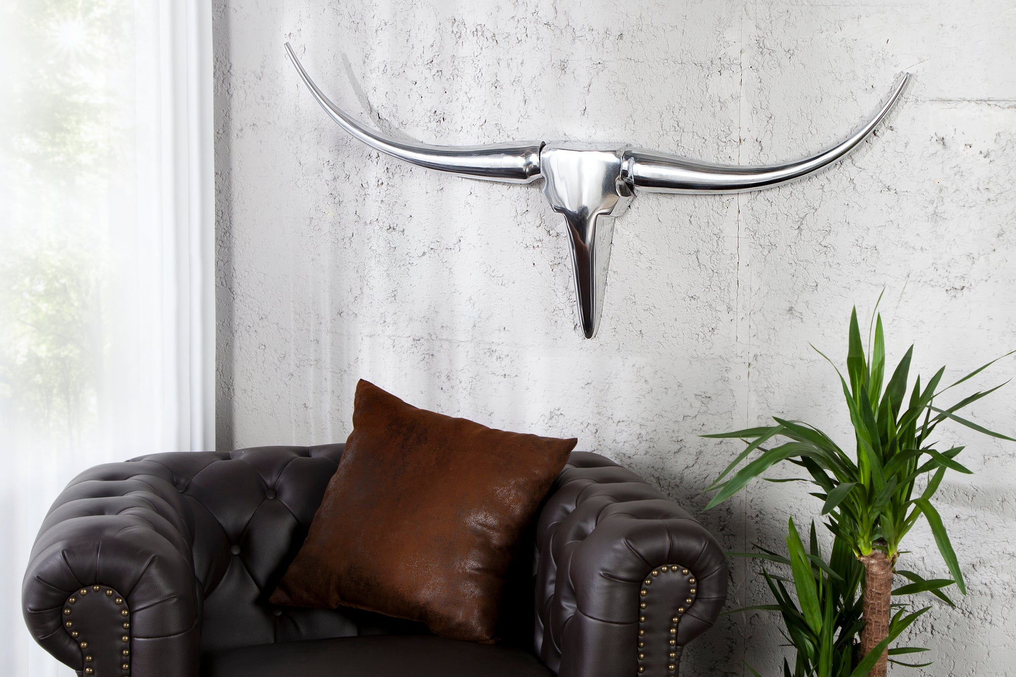Decorative Bull Horns Texas 100cm Aluminium Chrome