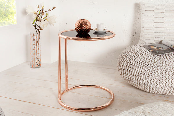 Round Side Table Art Deco 55cm Metal Copper Black