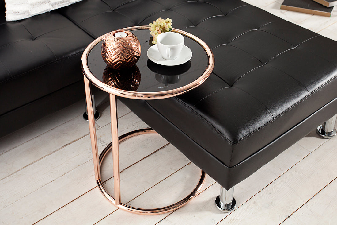 Round Side Table Art Deco 55cm Metal Copper Black