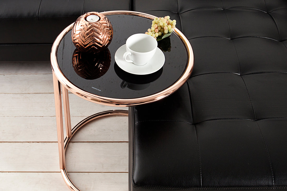 Round Side Table Art Deco 55cm Metal Copper Black