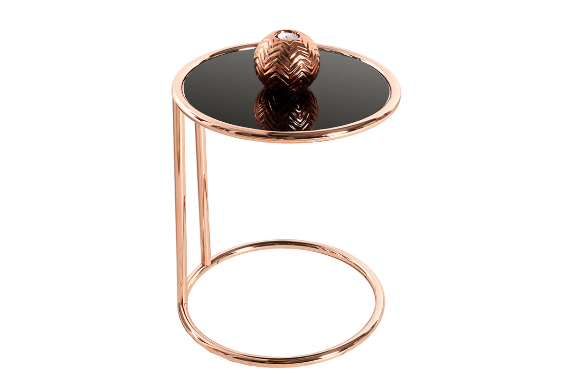 Round Side Table Art Deco 55cm Metal Copper Black