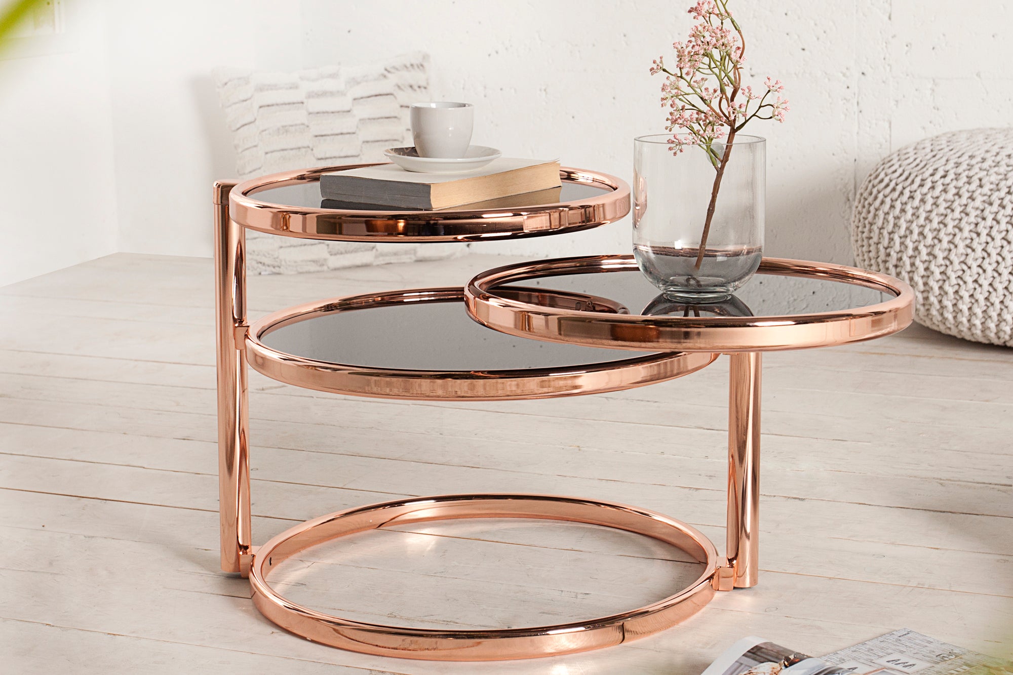 Coffee Table Art Deco 3 Levels 155cm Metal Copper