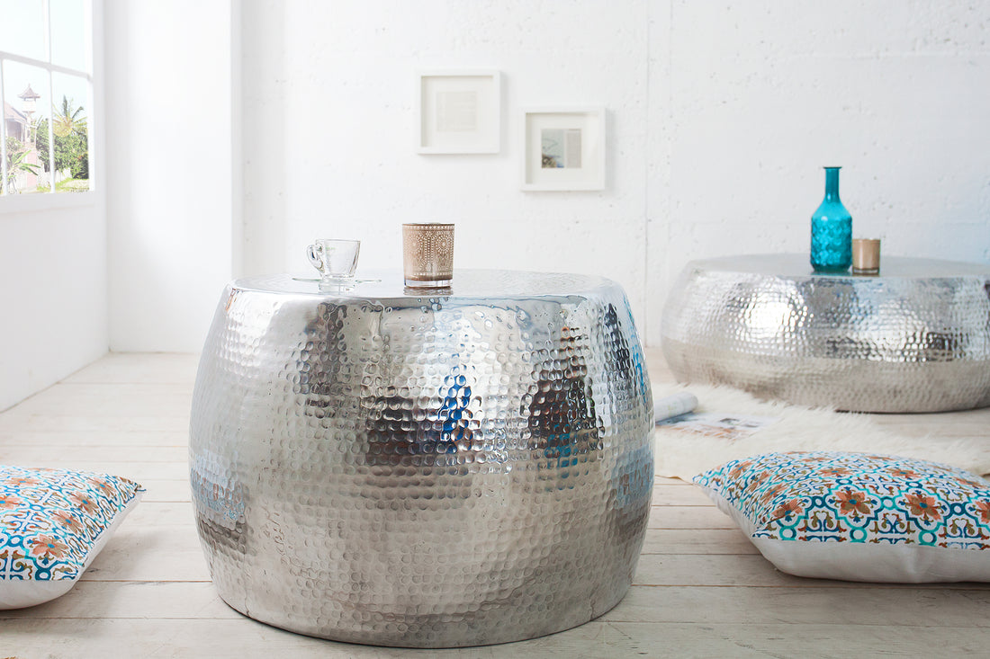 Round Coffee Table Orient 60cm Metal Silver