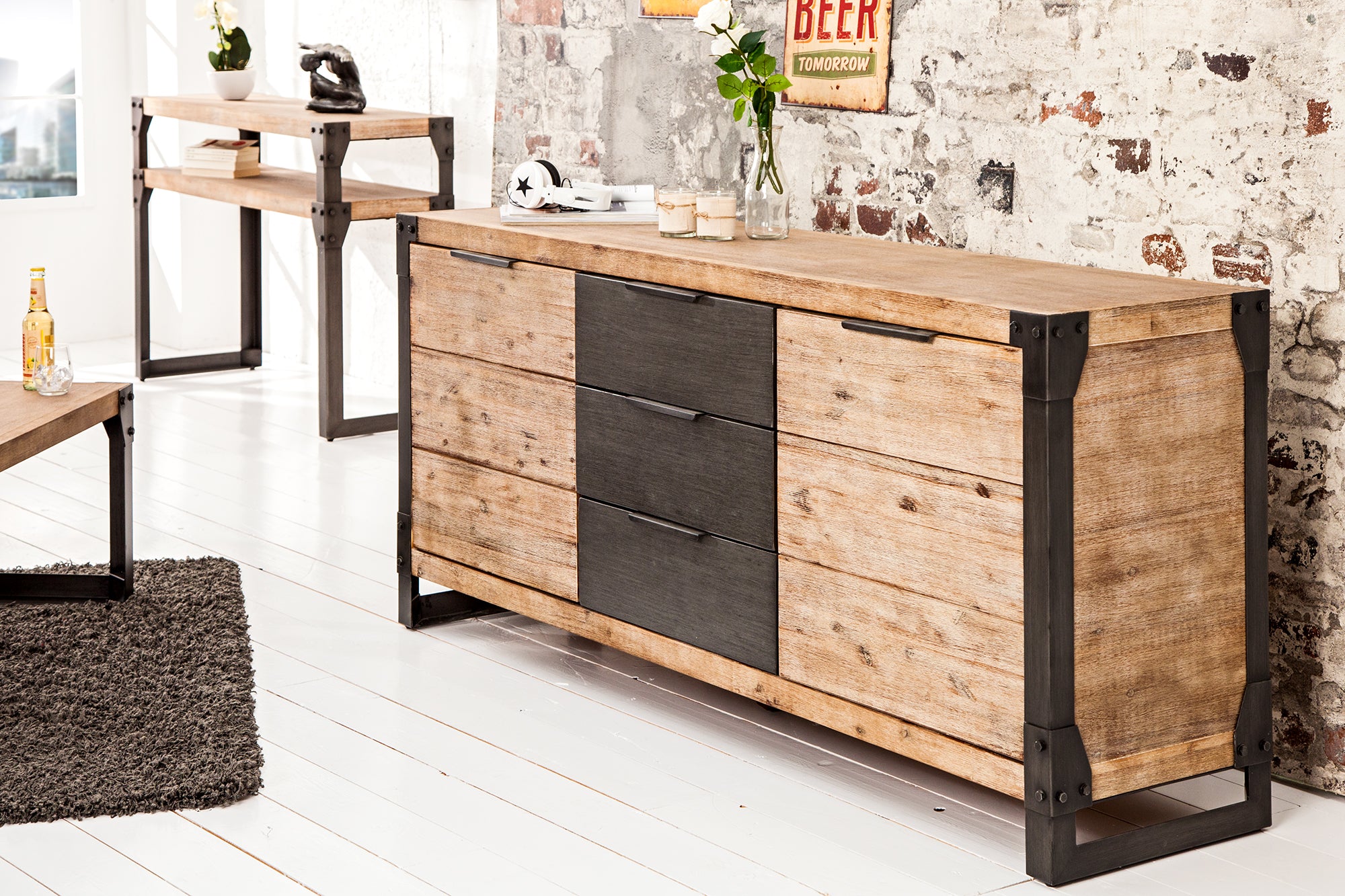 Sideboard Fortress 180cm Acacia Wood Grey