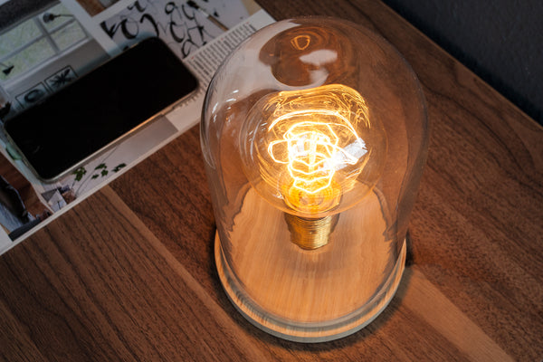 Table Lamp Edison Retro 22cm Wood Glass
