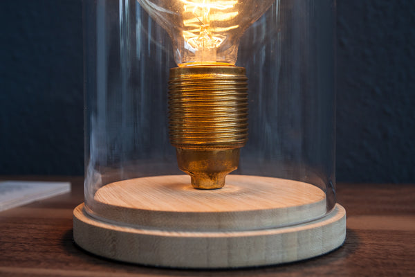 Table Lamp Edison Retro 22cm Wood Glass