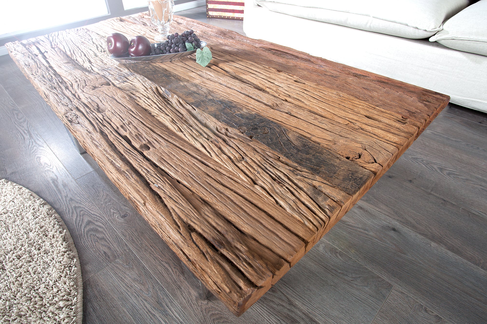 Coffee Table Barracuda II 110cm Recycled Wood Brown With Glass Top