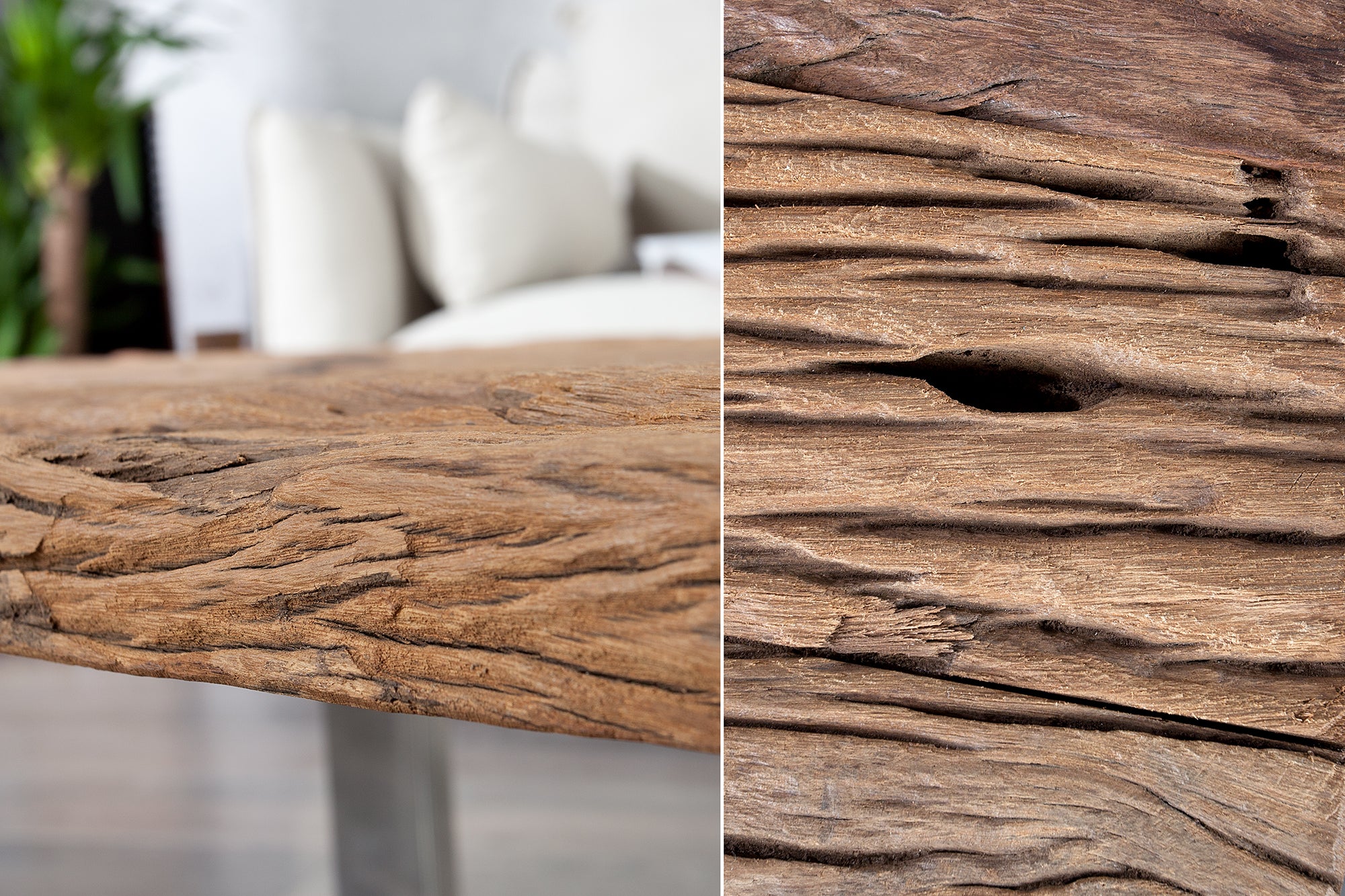 Coffee Table Barracuda II 110cm Recycled Wood Brown With Glass Top