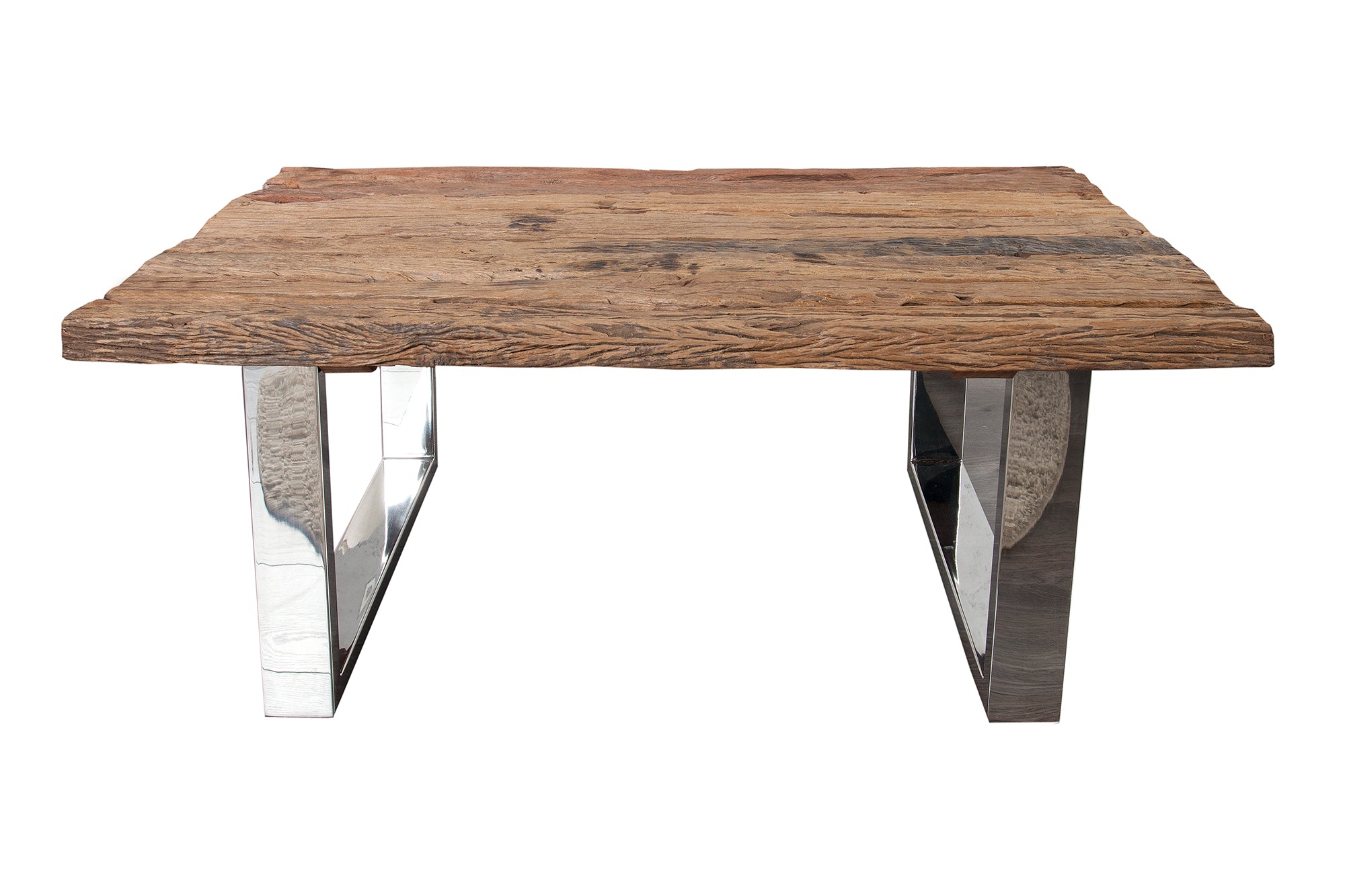 Coffee Table Barracuda II 110cm Recycled Wood Brown With Glass Top