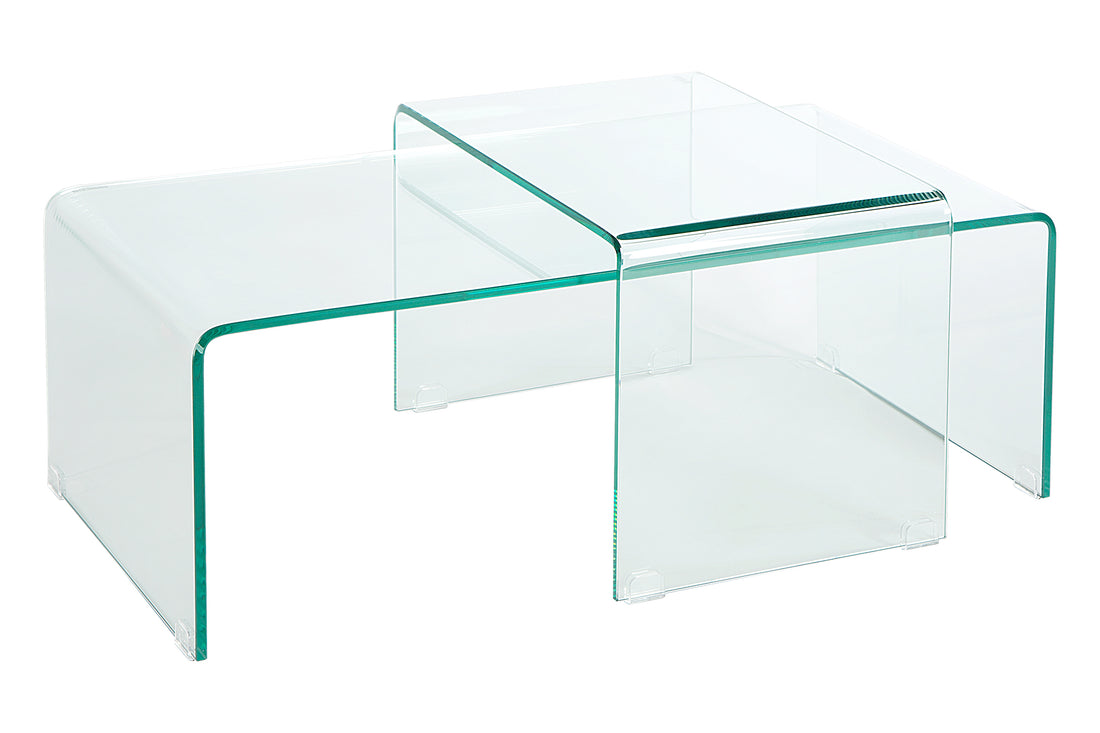 Set Of Two Nesting Coffee Tables Quartz 60cm/100cm Glass