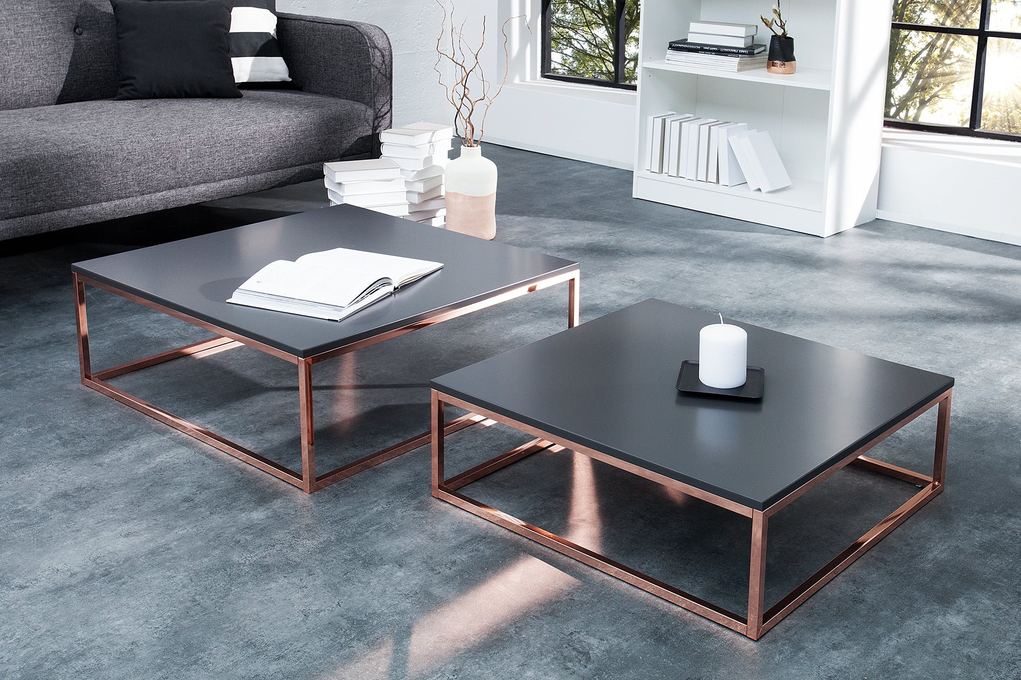 Set Of 2 Nesting Coffee Tables Elements 65cm/75cm Anthracite Copper