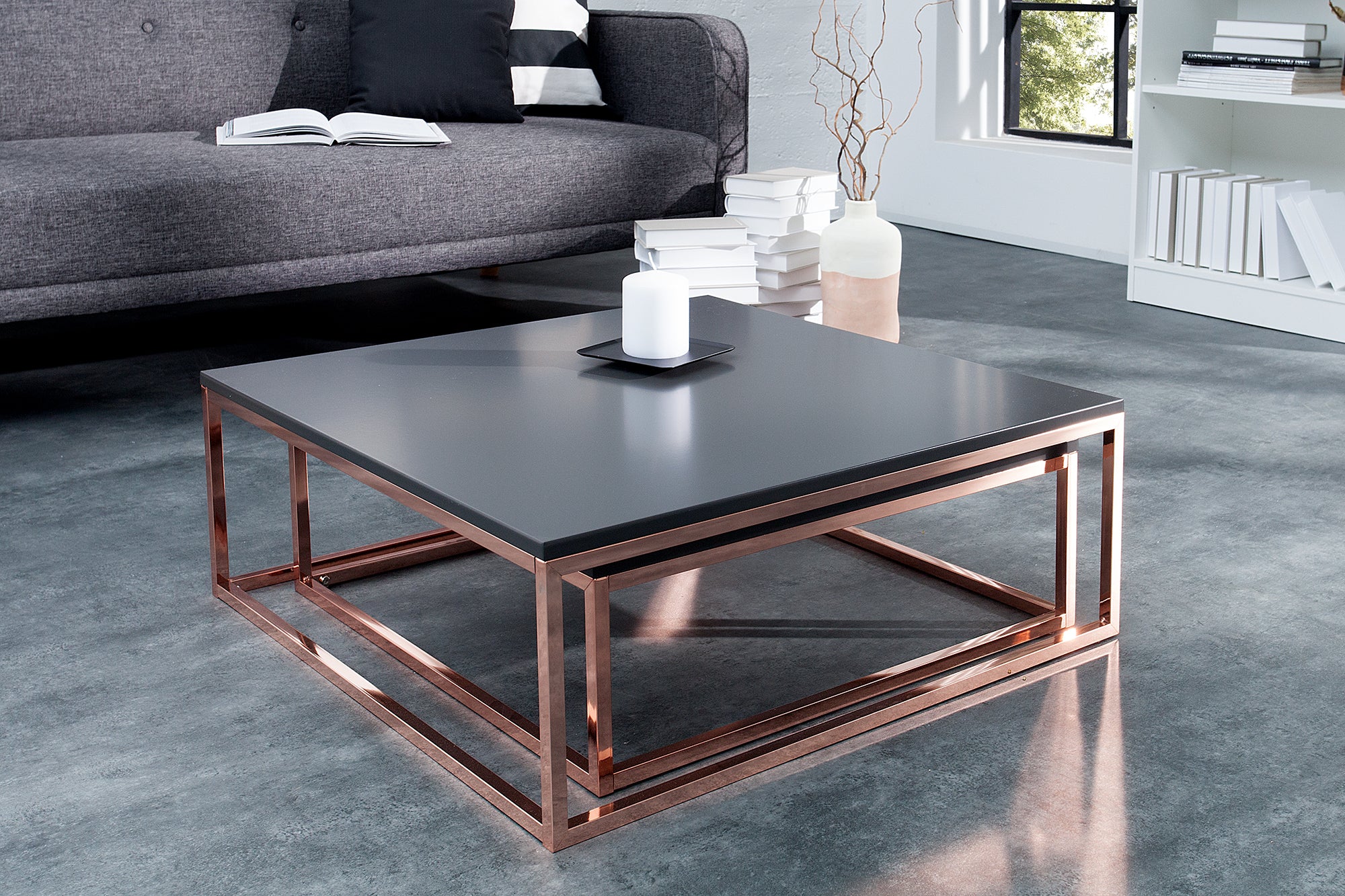 Set Of 2 Nesting Coffee Tables Elements 65cm/75cm Anthracite Copper