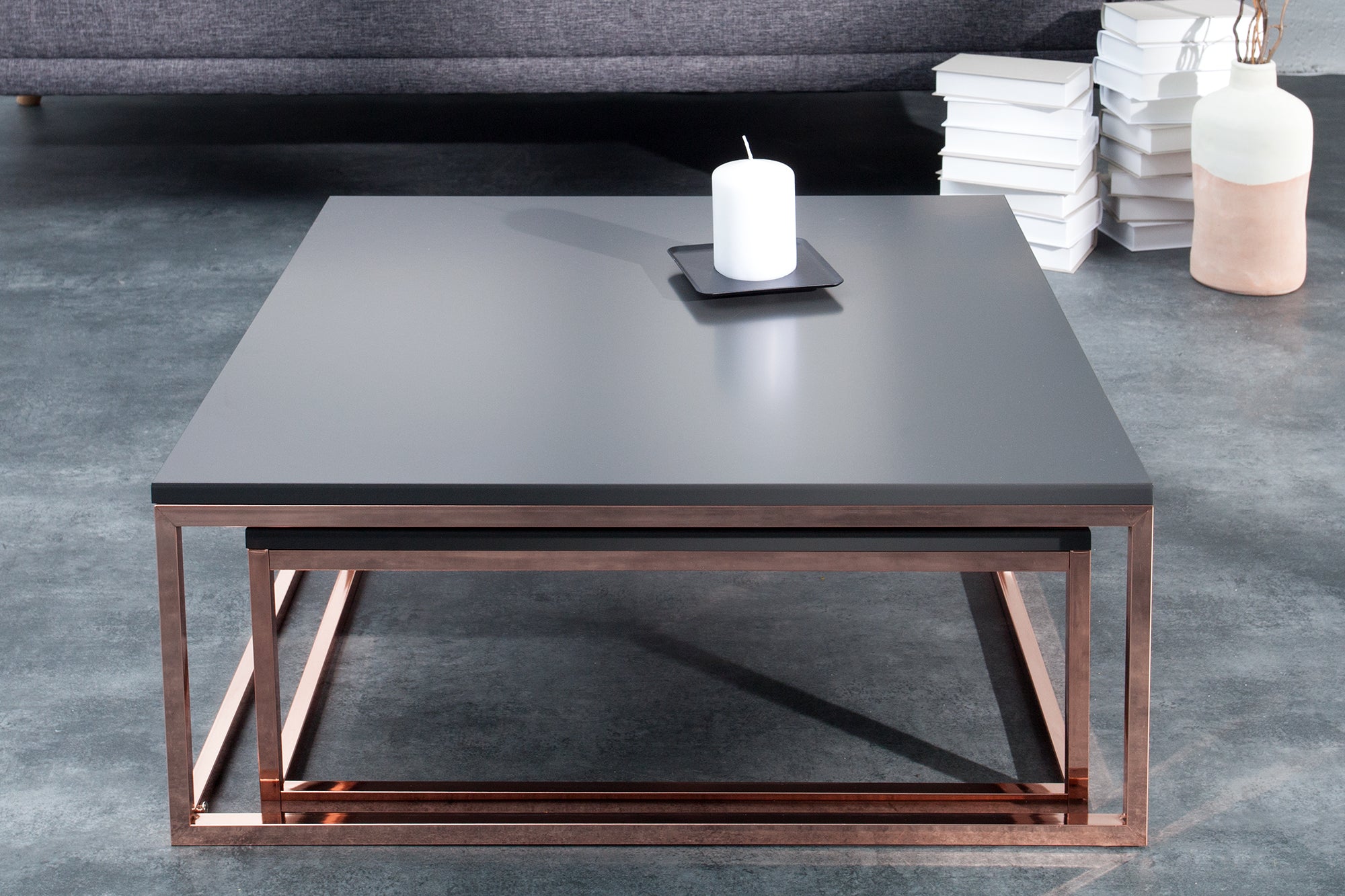 Set Of 2 Nesting Coffee Tables Elements 65cm/75cm Anthracite Copper