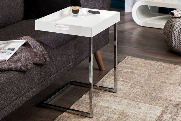 Side Table Ciano Tray 40cm White Chrome